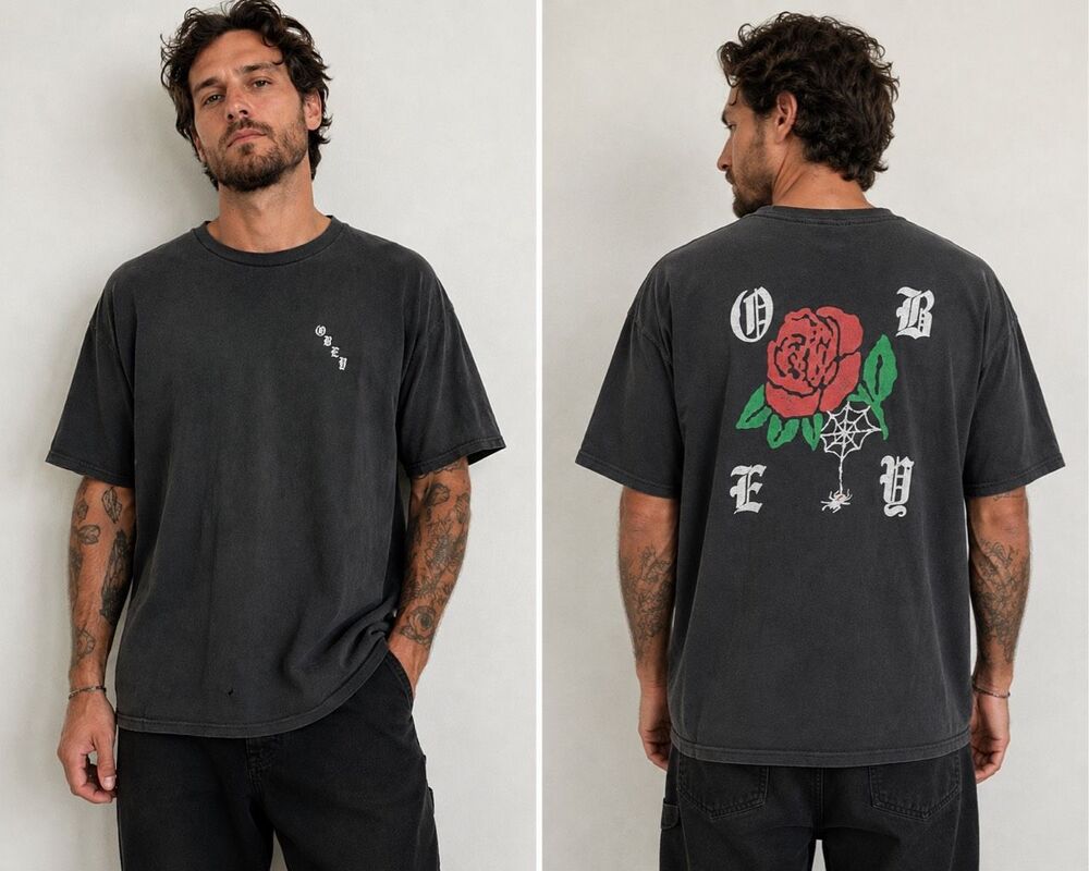 OBEY Vintage Distressed Rose Spider Web Graphic T Shirt Black Size XL See Notes